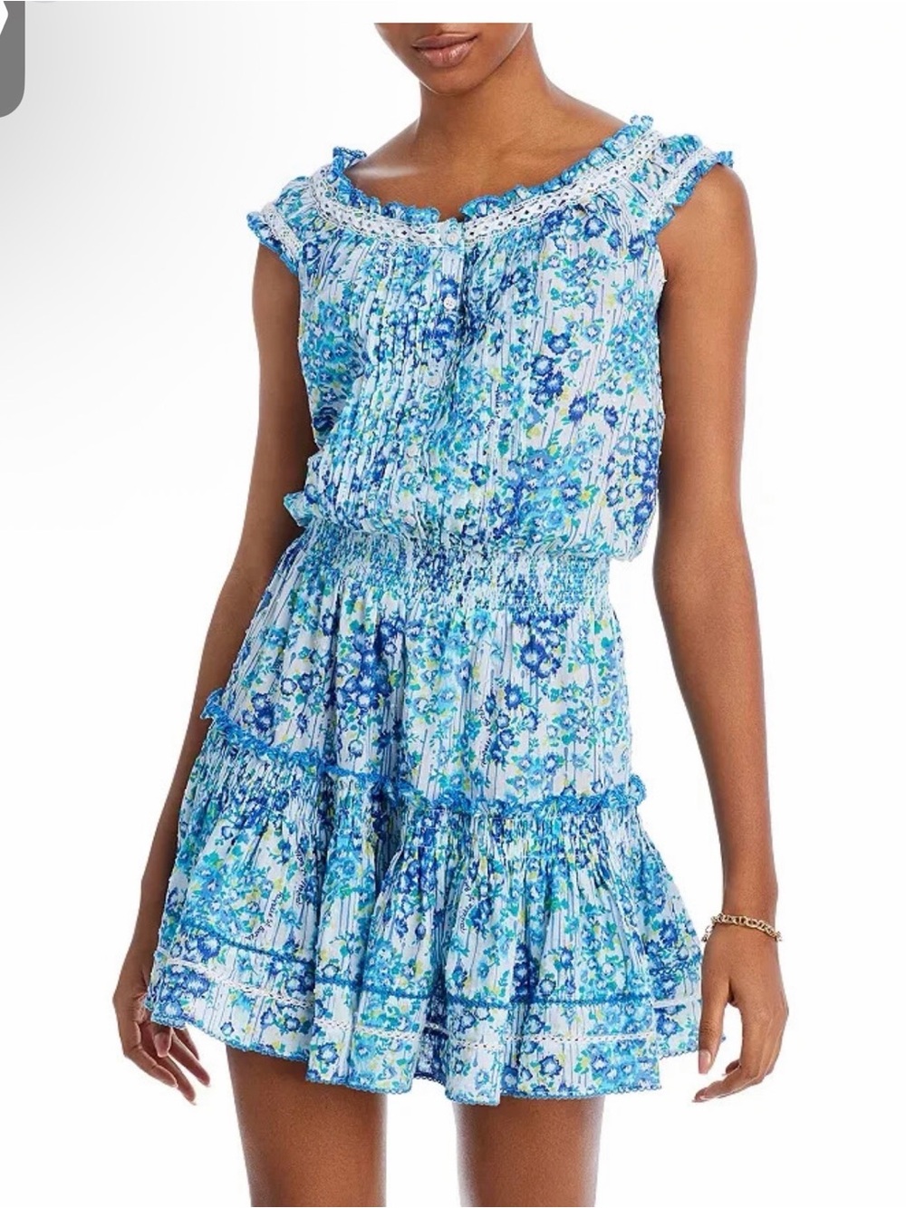 Poupette St. Barth Blue Floral Smocked Tiered Mini Dress